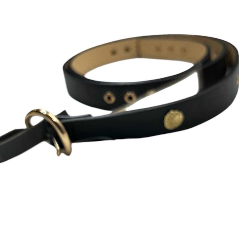 Vince Camuto Black Faux Leather Belt Gold Logo Buckle Detail Large New - Picture 8 of 8